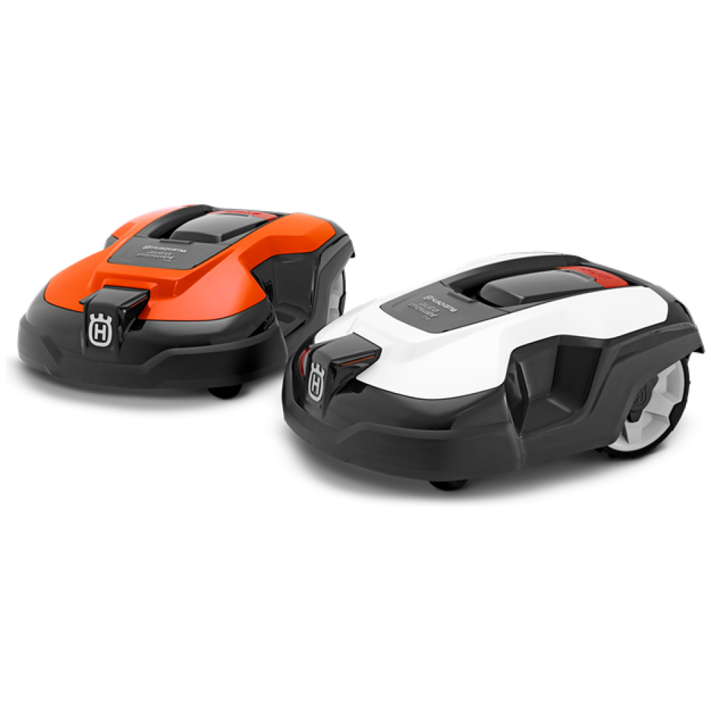 Husqvarna Automowers with white and orange Top Cover accessories